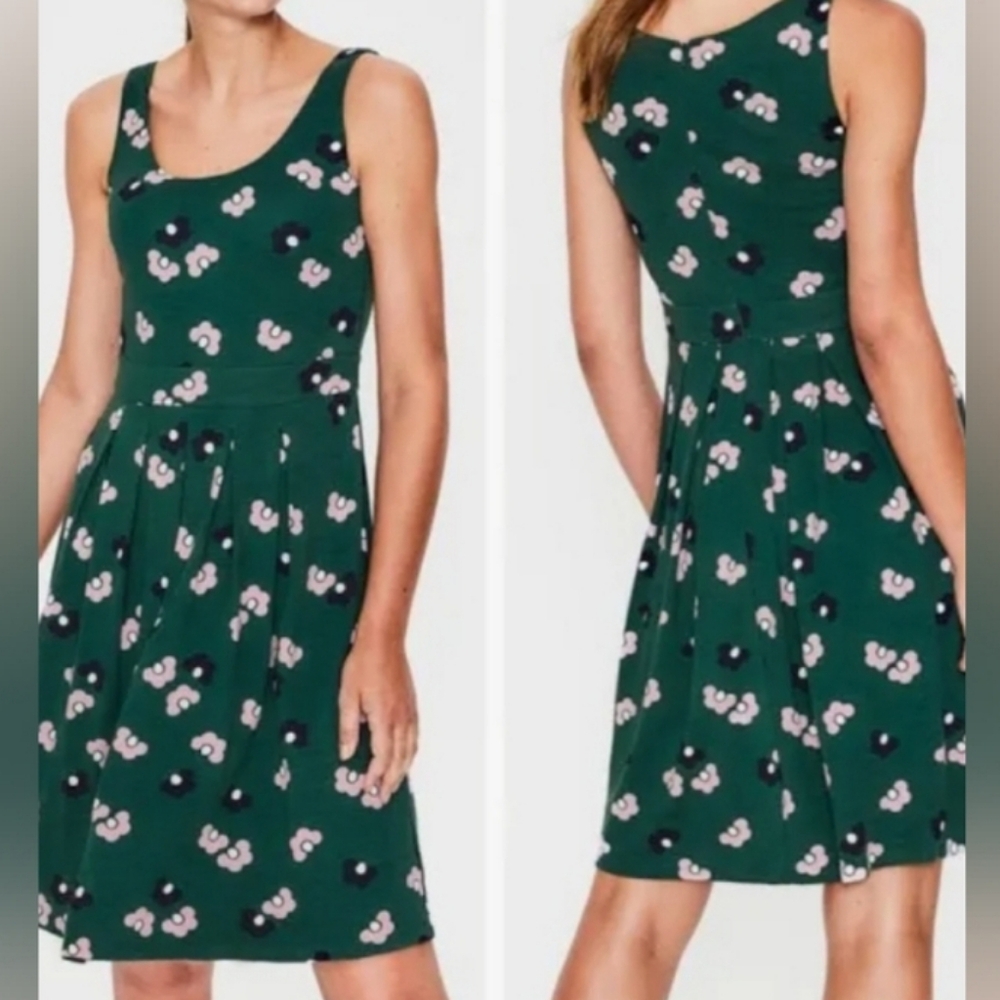 Boden Joanna Ponte Pleated Woodland Green Midi Dress. 6P